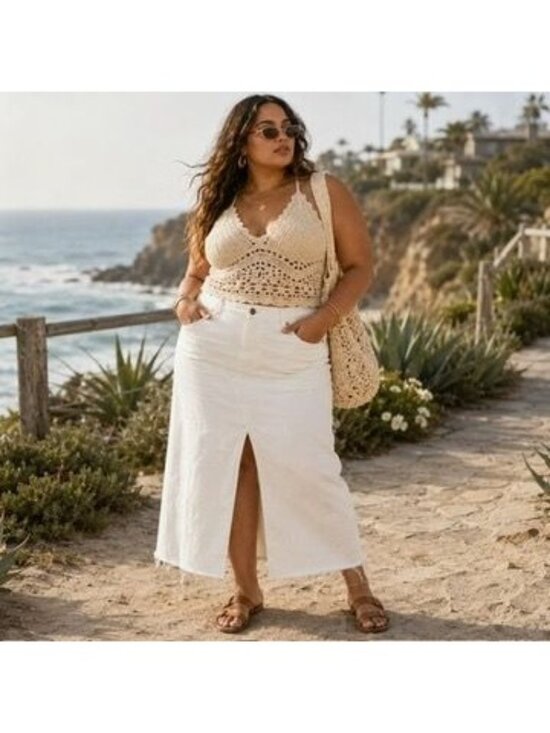 Mango MNG Dresses & Skirts - Mango MNG White Denim Pencil Maxi Skirt Anais Women Plus XXL Boho Chic Cowgirl